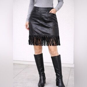 Boston Proper Black Leather Fringe Skirt Y2K/90’s Vintage